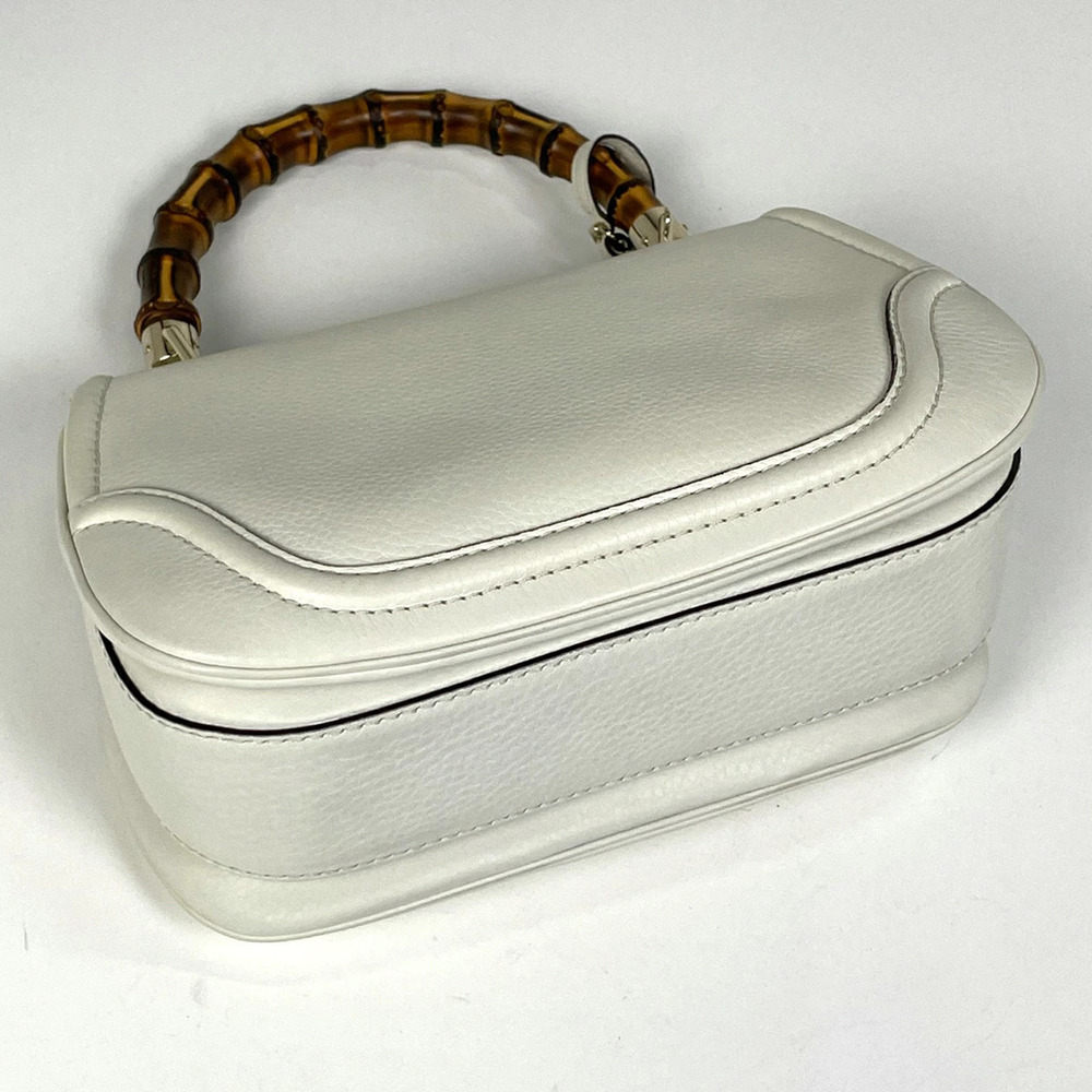 Gucci Handbag White Fringe Bamboo Shoulder Bag Leather